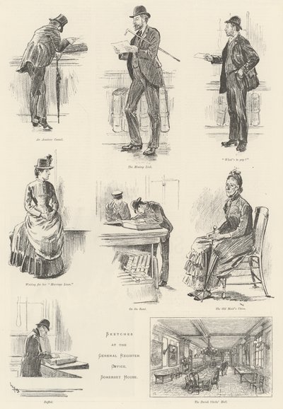 Schetsen bij het Algemeen Registerkantoor, Somerset House door William Douglas Almond