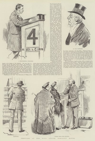 Schetsen bij het Testamentkantoor, Somerset House door William Douglas Almond