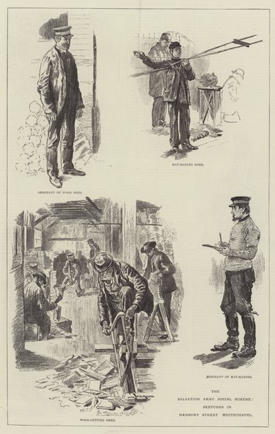 Het Sociale Plan van het Leger des Heils, Schetsen in Hanbury Street, Whitechapel door William Douglas Almond