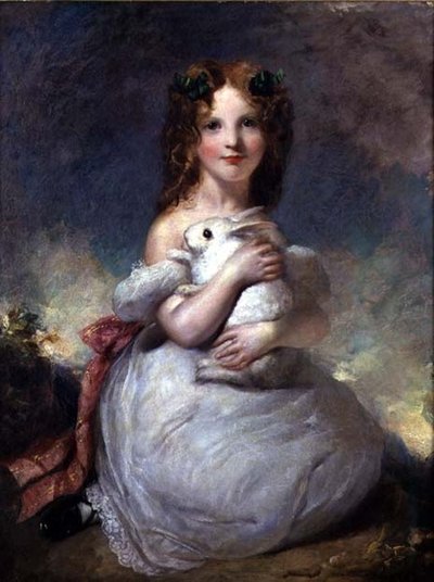 Portret van Dora Louisa Grant met een konijn door William Dyce