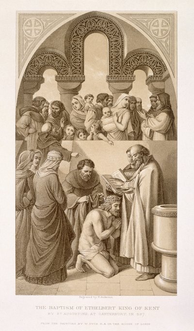 De Doop van Koning Ethelbert (ca. 552-616) van Kent door St. Augustinus in Canterbury in 597, uit 
