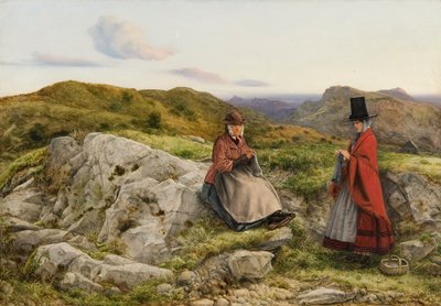 Welsh landschap met twee vrouwen die breien door William Dyce