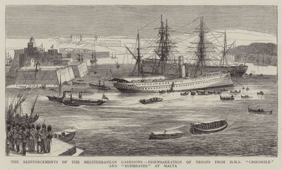 De Versterkingen van de Middellandse Zee Garnizoenen, Ontscheping van Troepen van HMS Crocodile en Euphrates in Malta door William Edward Atkins
