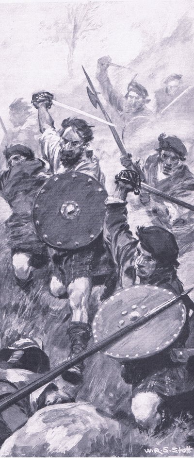 De Hooglanders bij de Slag om Killiecrankie, illustratie uit Britse gevechten op land en zee, 1915 door William Edward Stott