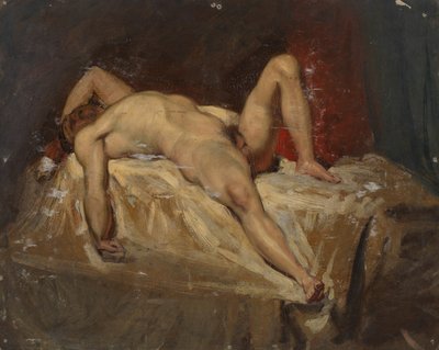 Mannelijk naakt liggend, opgeheven linkerknie door William Etty