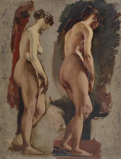 Twee staande vrouwelijke naakten, naar rechts gedraaid, 1815-45 door William Etty