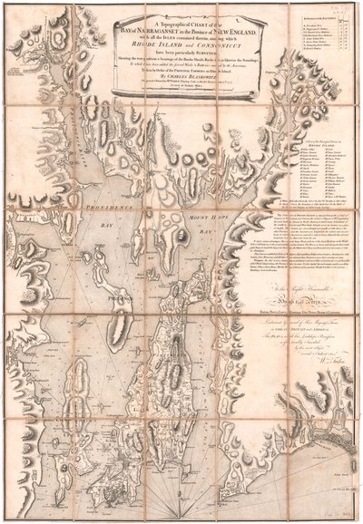Een topografische kaart van Rhode Island door Blaskewitz door William Faden