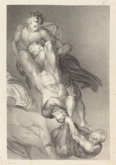Deel van het Laatste Oordeel van Michelangelo door William Fairland after John Flaxman