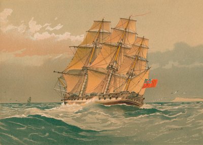 Een fregat met 38 kanonnen, ca. 1770, laat 19e-begin 20e eeuw door William Frederick Mitchell