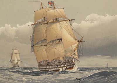 Een linieschip met 74 kanonnen, circa 1794 door William Frederick Mitchell