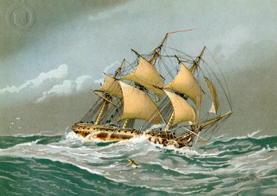 Een Koninklijke Marine Fregat met 28 Kanonnen, ca. 1794, ca. 1890-ca. 1893 door William Frederick Mitchell