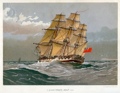 Een Royal Navy fregat met 38 kanonnen door William Frederick Mitchell