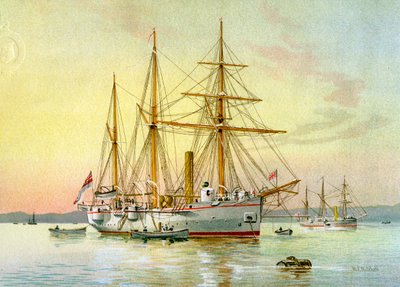HMS Bramble, Royal Navy 1e klasse kanonneerboot, ca. 1890-ca. 1893 door William Frederick Mitchell