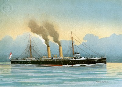 HMS Latona, Royal Navy 2e klasse kruiser, ca. 1890-ca. 1893 door William Frederick Mitchell