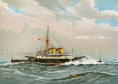 HMS Rodney, Royal Navy 1e klasse slagschip, ca. 1890-1893 door William Frederick Mitchell