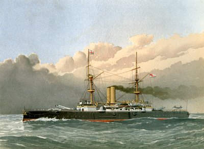 HMS Royal Sovereign, Royal Navy 1e klasse slagschip, ca. 1890-1893 door William Frederick Mitchell