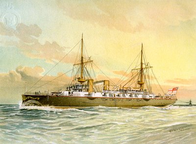 HMS Undaunted, Royal Navy 1e klasse kruiser, ca. 1890-ca. 1893 door William Frederick Mitchell