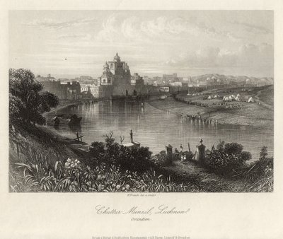 Algemeen zicht, aan de overkant van de Gomati, Chuttur Munzil, Lucknow. door William French