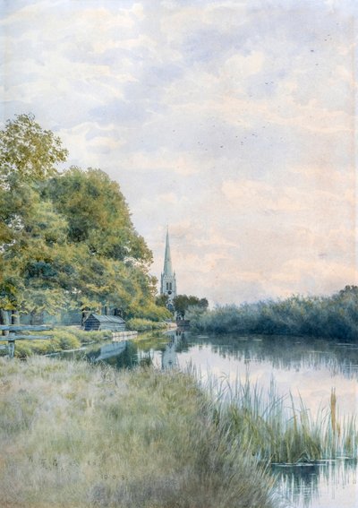 All Saints Kerk vanaf het Jaagpad, Hemingford Grey door William Garden Fraser