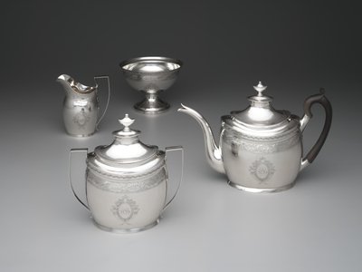 Theepot, roomkan, afvalkom en suikerkom, c.1795 door William Garret Forbes