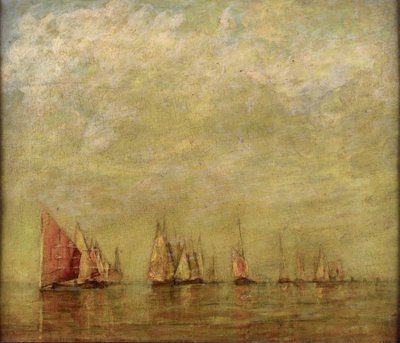 Venetiaanse boten die weerspiegelen in de kalme zee door William Gedney Bunce