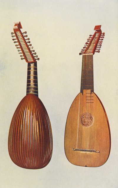 Muziekinstrumenten: Luit (kleurenlitho) door William Gibb