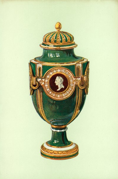 Vaas, Sevres, groene achtergrond (kleur litho) door William Gibb