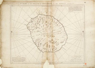 Een kaart van het eiland Bourbon in de Indische Oceaan door William Gilbert