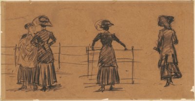 Vrouwenstudies bij het parkhek door William Glackens