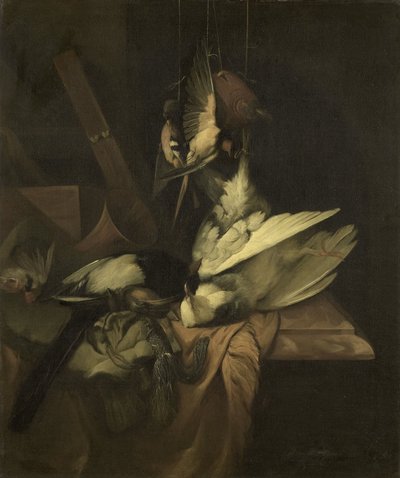 Stilleven met vogels en jachtgerei door William Gowe Ferguson