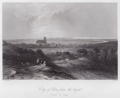 Stad Ulm vanaf de hoogten (gravure) door William H. Bartlett