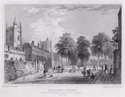 College Green, met St. Augustinus Kerk en de Kathedraal, Bristol (gravure) door William H. Bartlett