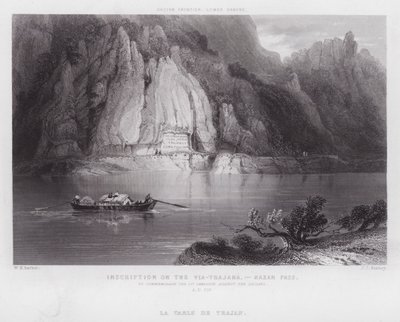 Inscriptie op de Via-Trajana, Kazan Pass (gravure) door William H. Bartlett