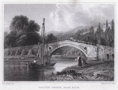 Weston Bridge, nabij Bath (gravure) door William H. Bartlett