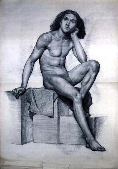 Studie van een zittend naakt model door William Hamo Thornycroft