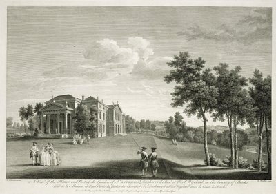 Uitzicht op het huis en een deel van de tuin in West Wycombe, Buckinghamshire, gegraveerd door William Woollett door William Hannan