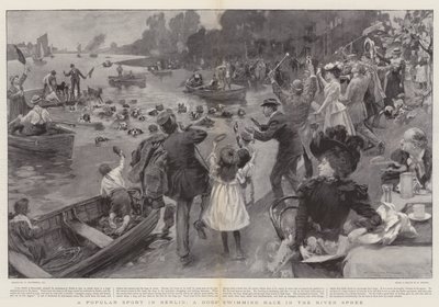 Een Populaire Sport in Berlijn, een Hondenzwemwedstrijd in de Rivier Spree door William Hatherell
