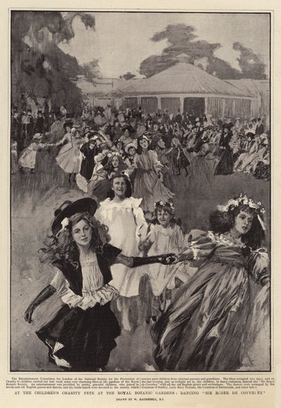 Op het kinderfeest van de liefdadigheidsinstelling in de Koninklijke Botanische Tuinen, dansend Sir Roger de Coverley door William Hatherell