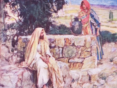 Christus en de vrouw van Samaria, uit Het Bijbelverhaal gepubliceerd door Hodder & Stoughton, ca. 1930 door William Hatherell
