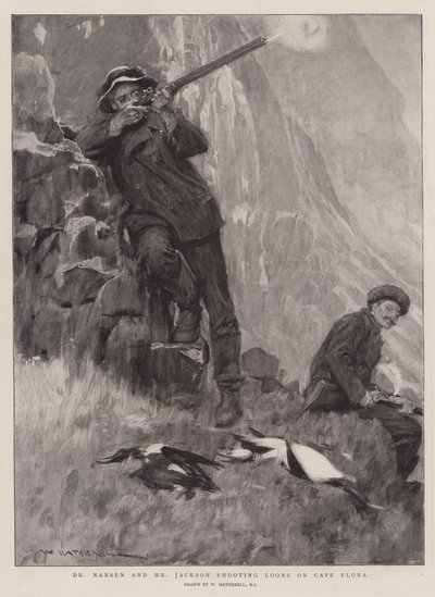 Dr. Nansen en Mr. Jackson schieten Loons op Kaap Flora door William Hatherell