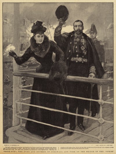 Vaarwel de Hertog en Hertogin van Cornwall en York op de Brug van de Ophir door William Hatherell