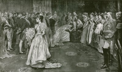De ontvangstruimte van Hare Majesteit in Buckingham Palace, het moment van presentatie door William Hatherell