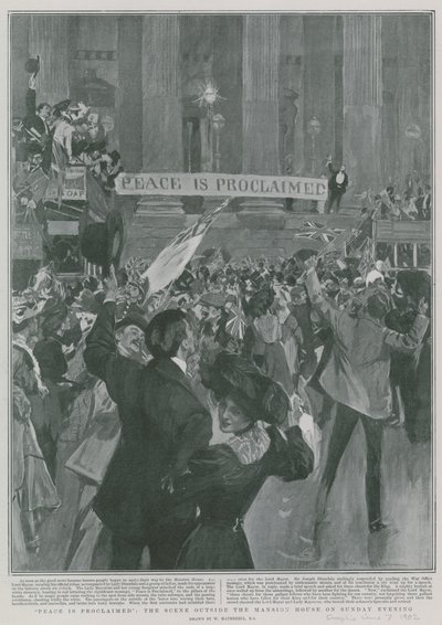 Vrede wordt afgekondigd: De scène buiten het Mansion House op zondagavond door William Hatherell