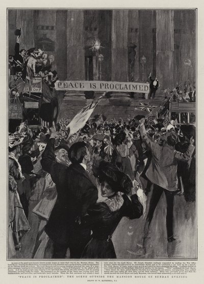 Vrede wordt Afgekondigd, de Scène buiten het Mansion House op Zondagavond door William Hatherell