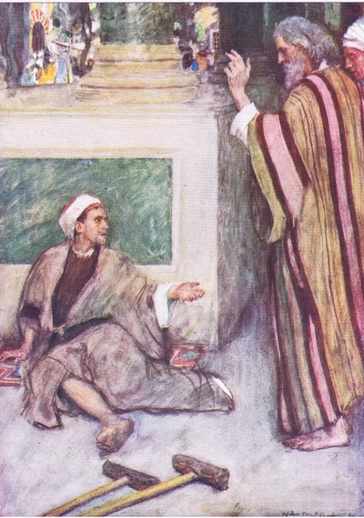 Petrus en Johannes genezen de lamme man, uit Het Bijbelverhaal gepubliceerd door Hodder & Stoughton, ca. 1930 door William Hatherell
