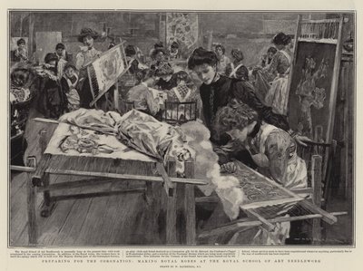 Voorbereidingen voor de Kroning, maken van Koninklijke Gewaden bij de Koninklijke School voor Kunstnaaldwerk door William Hatherell