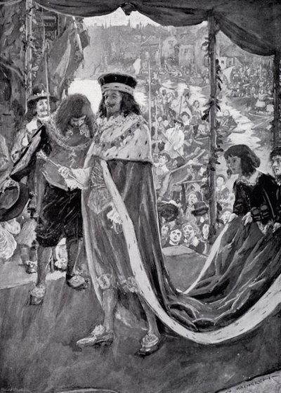 Voortgang van koning Charles I naar Westminster Abbey door William Hatherell