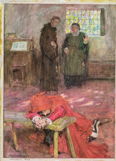 Romeo in de Cel van Broeder Laurence, illustratie bij "Romeo en Julia" Act III, Scene 3 door William Hatherell