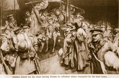 Scènes van aangrijpende vreugde en pathos op de grote treinstations van Londen, 1914-19 door William Hatherell