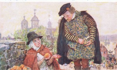 Shakespeare koopt een sinaasappel van een vrouw op Tower Hill, uit Mijn Tijdschrift door William Hatherell